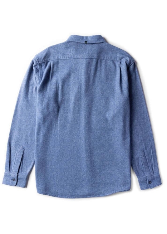 Niebieska koszula flanelowa Vissla Shaper Eco z bawełny, minimalistyczna i ciepła, idealna na plażę, randkę i chłodne dni.