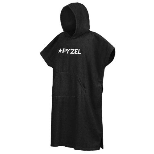 Czarne poncho ręcznikowe Pyzel z kieszeniami