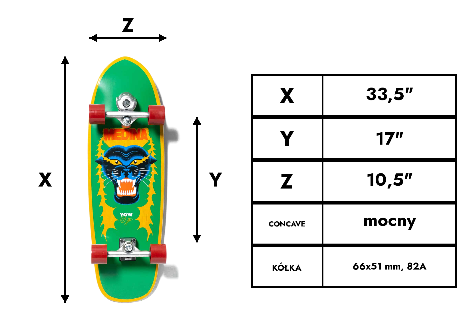 Deska surfskate Yow x Medina Panthera 33,5" 2026