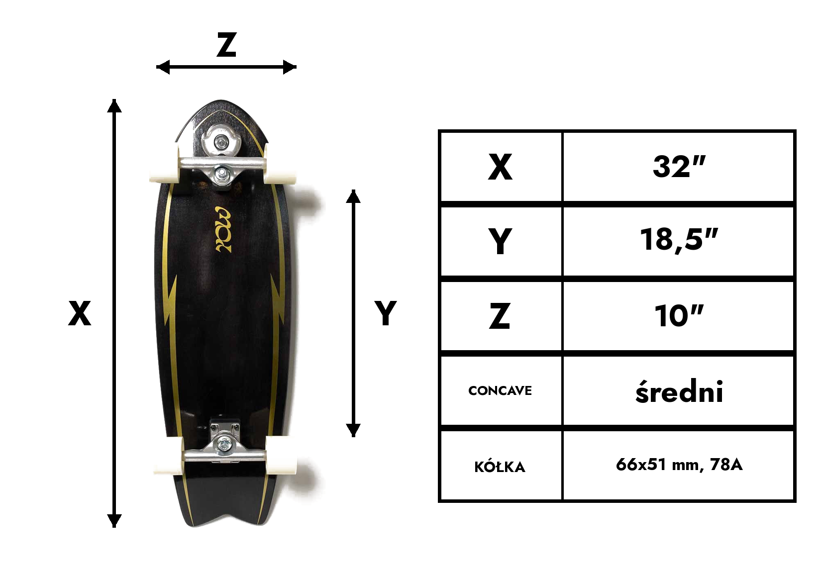 Deska surfskate Yow Pipe 32" Black