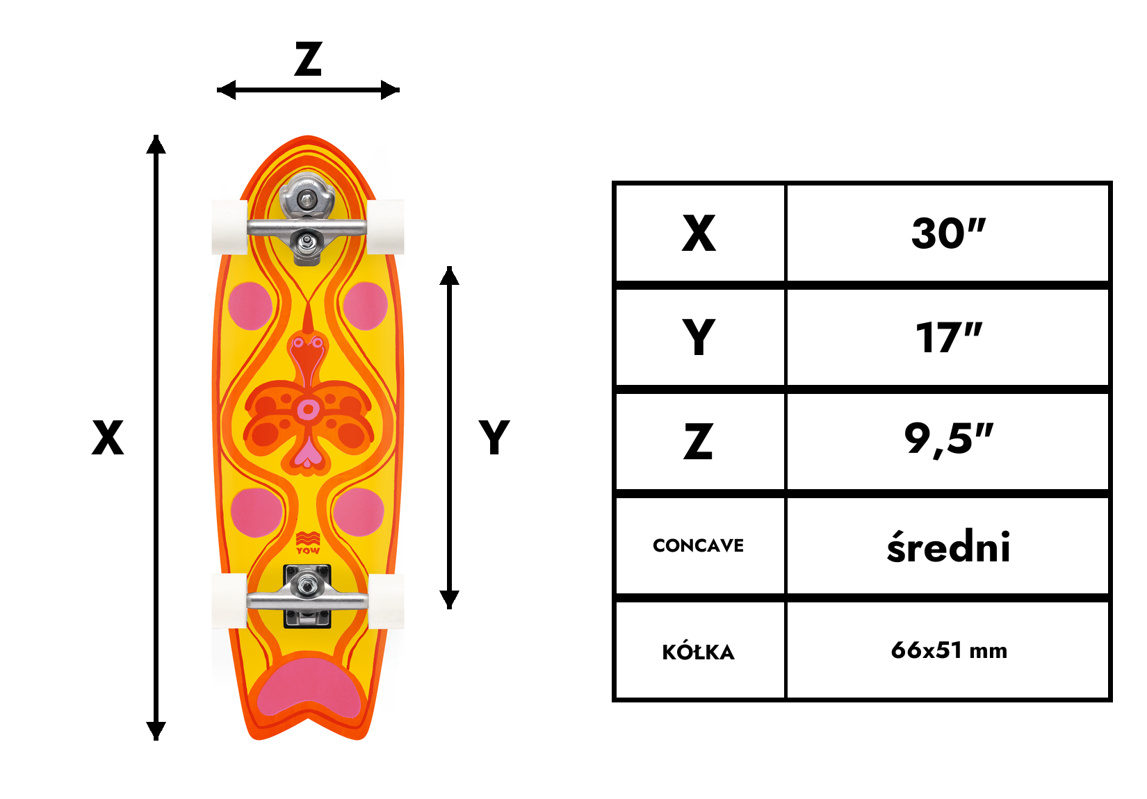 Deska surfskate Yow Huntington 30" Power Surfing Orange