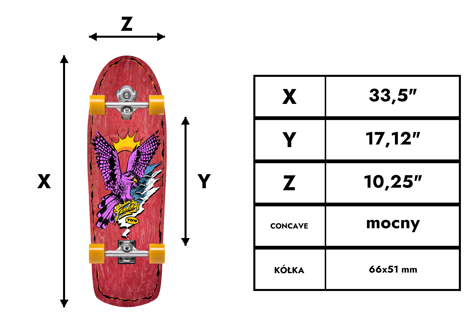 Deska surfskate YOW Fanning Falcon Performer 33.5" Red